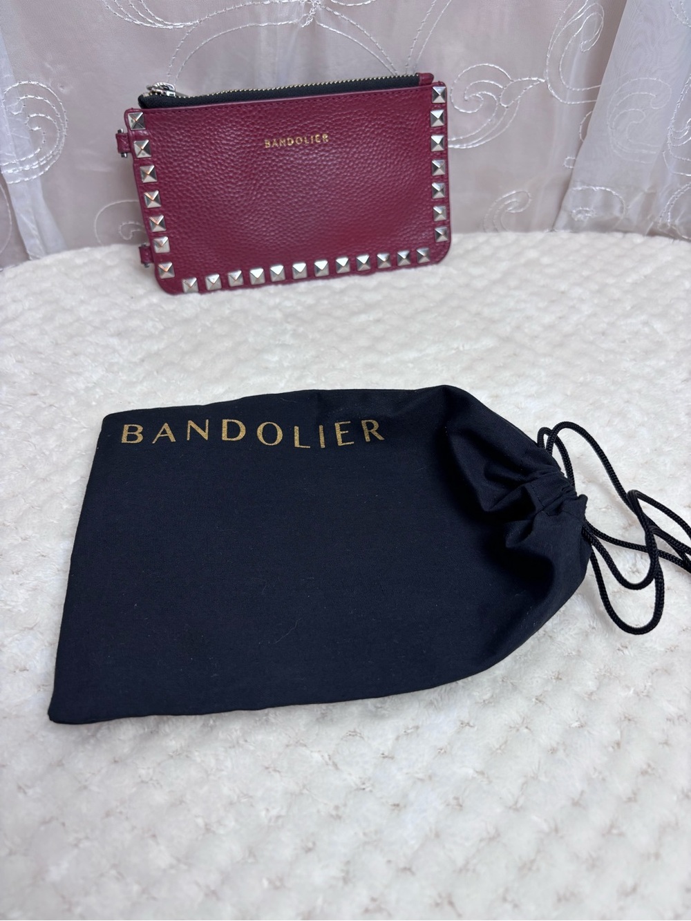 BANDOLIER Studded Red Leather Crossbody Bag Pouch with Protective Cover - Picture 7 of 10